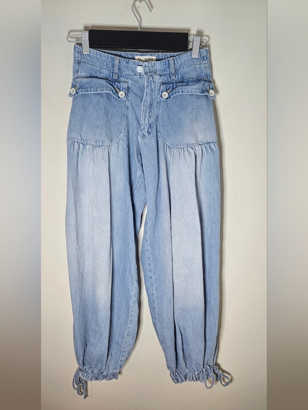 We The Free Lotus Balloon Jeans by Free People Barrel Leg Drawstring Ankles 26 - Picture 2 of 8